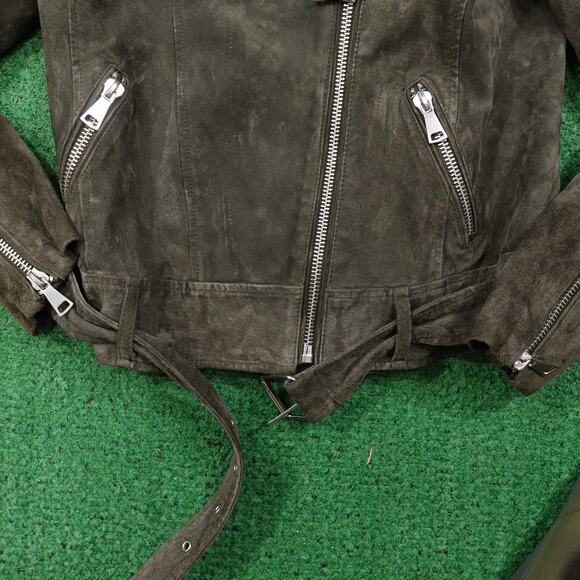 H&M SUEDE LEATHER BIKER STYLE HEAVY METAL JACKET WOMENS SIZE 8 - Picture 3 of 10